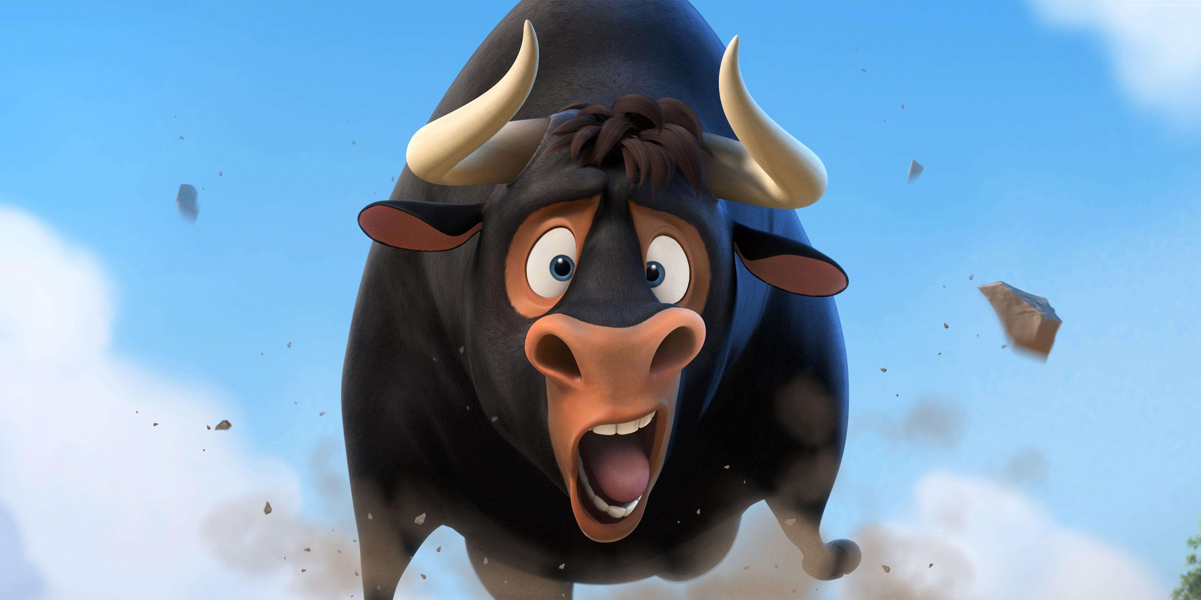 Black bull cartoon illustration HD wallpaper