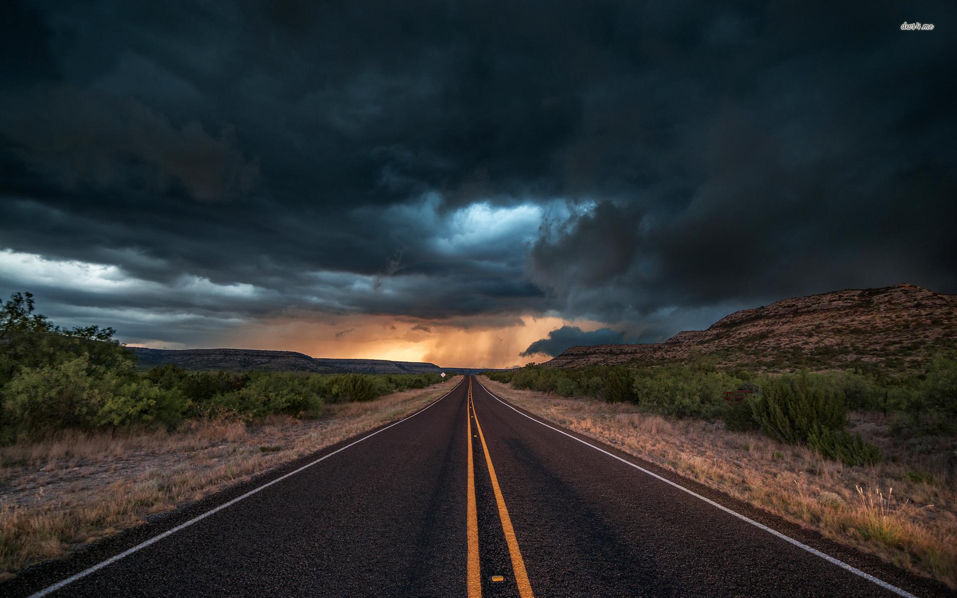Storm clouds above the road wallpaper wallpaper