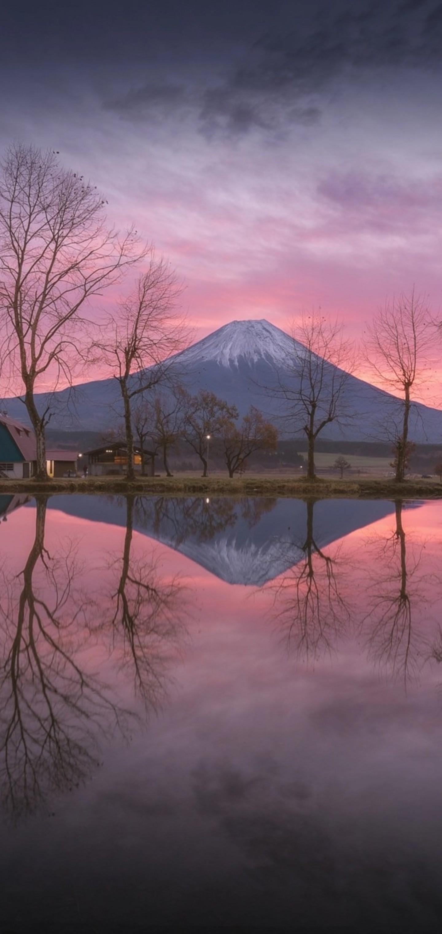 Download 1440x3040 Mount Fuji, Japan, Scenic, Reflection