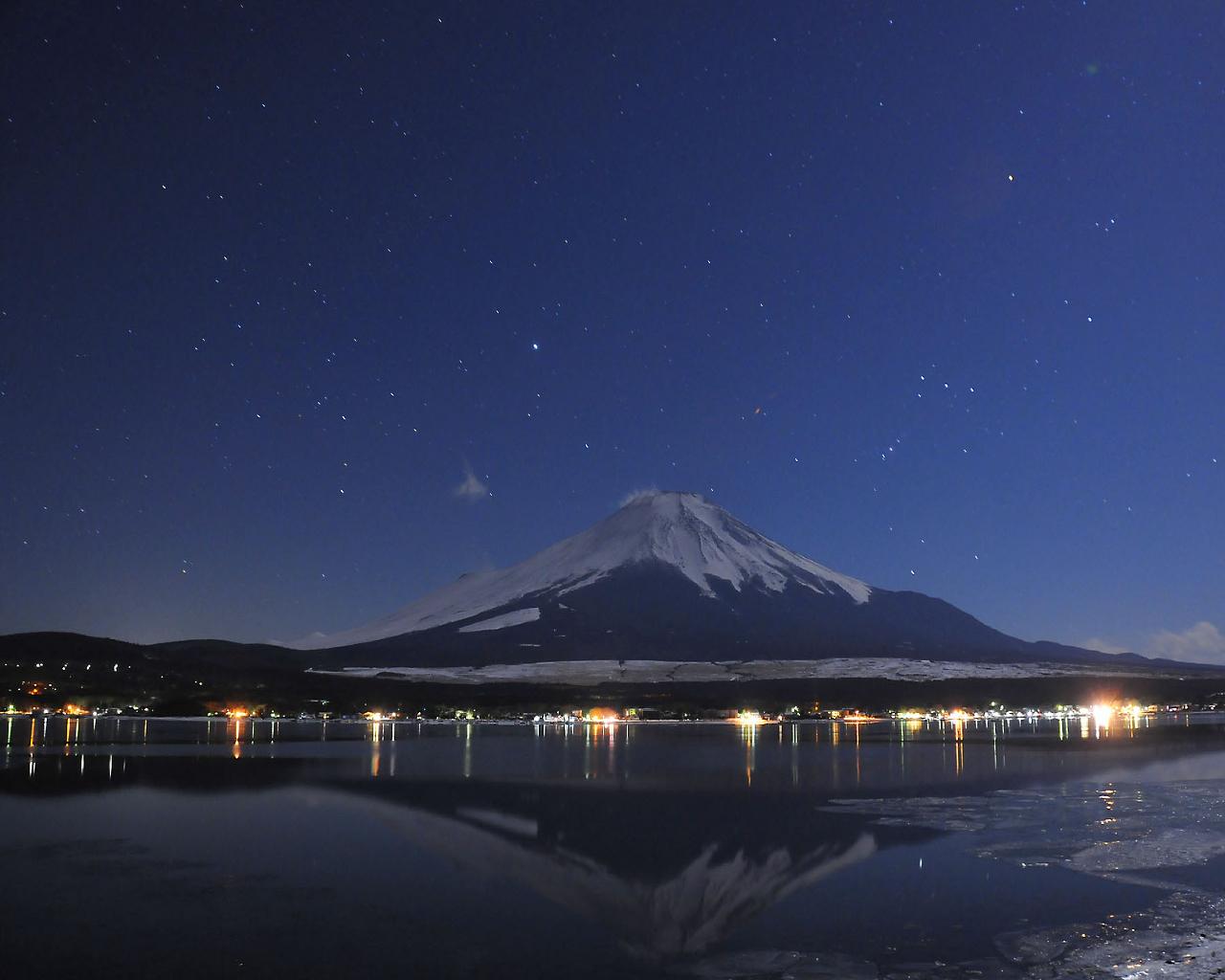 landscapes, mount Fuji, night, city lights wallpaper