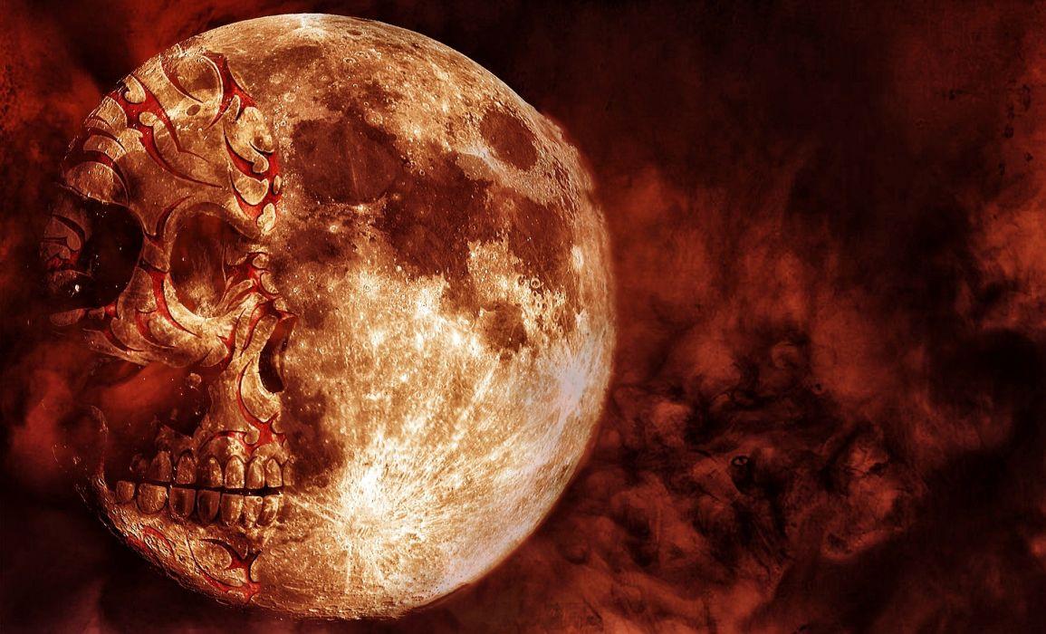 Skull Moon Red Cloud Horror Spooky Evil Dark wallpaper