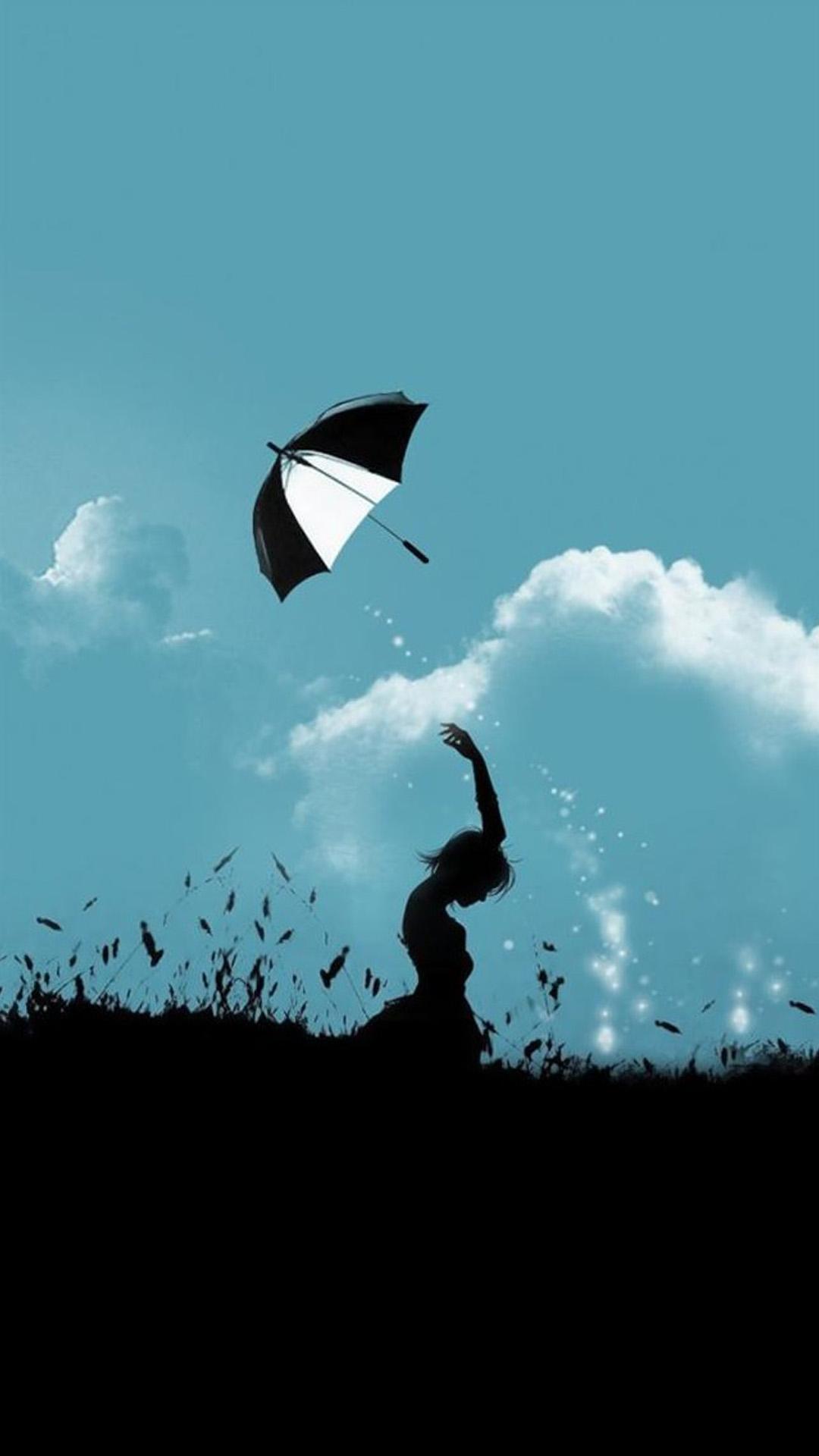 Hill Umbrella Throw At Cloudy Sky Aesthetic Art iPhone 8 Wallpapers Free Download