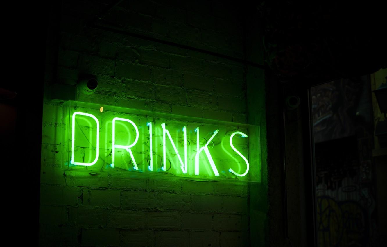 Wallpaper light, green, green, the inscription, lamp, tube, neon, backlight, booze, neon, drinks, neon lights, neon lights, neon sign image for desktop, section разное