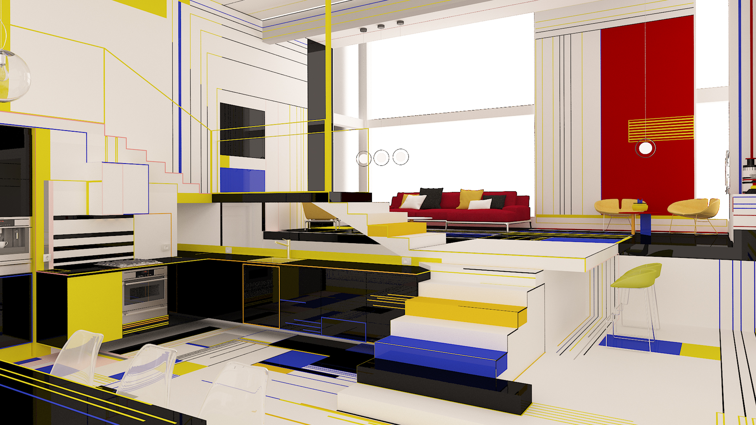 Interior Design Inspired By Piet Mondrian Pattern