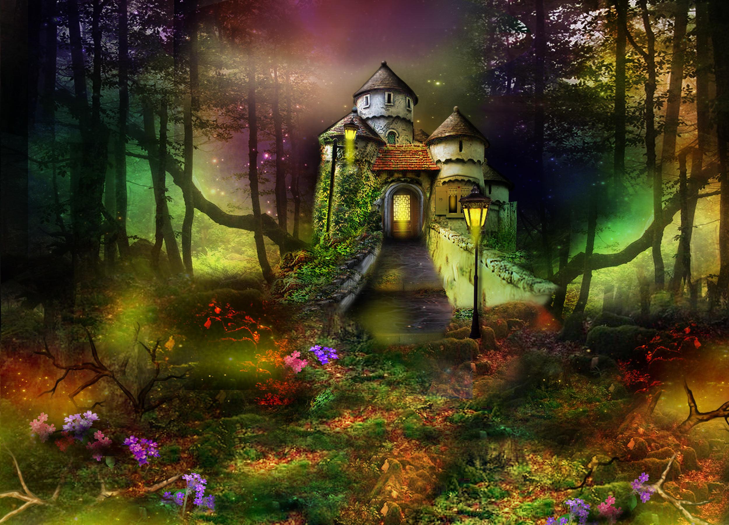 Fantasy Castle in Enchanted Forest HD Wallpaper. Background