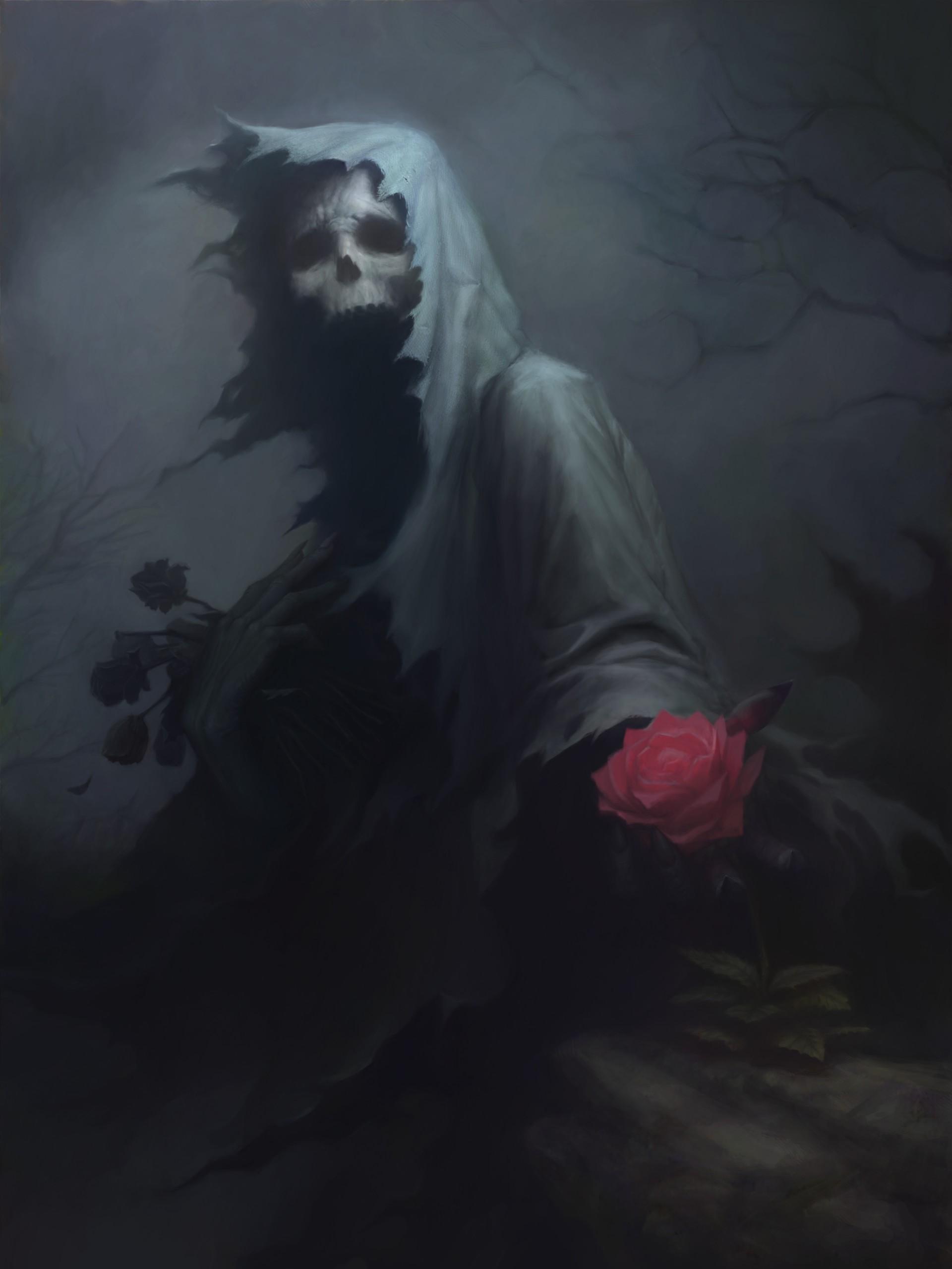 #drawing, #rose, #death, #fantasy art, #dark, #skull
