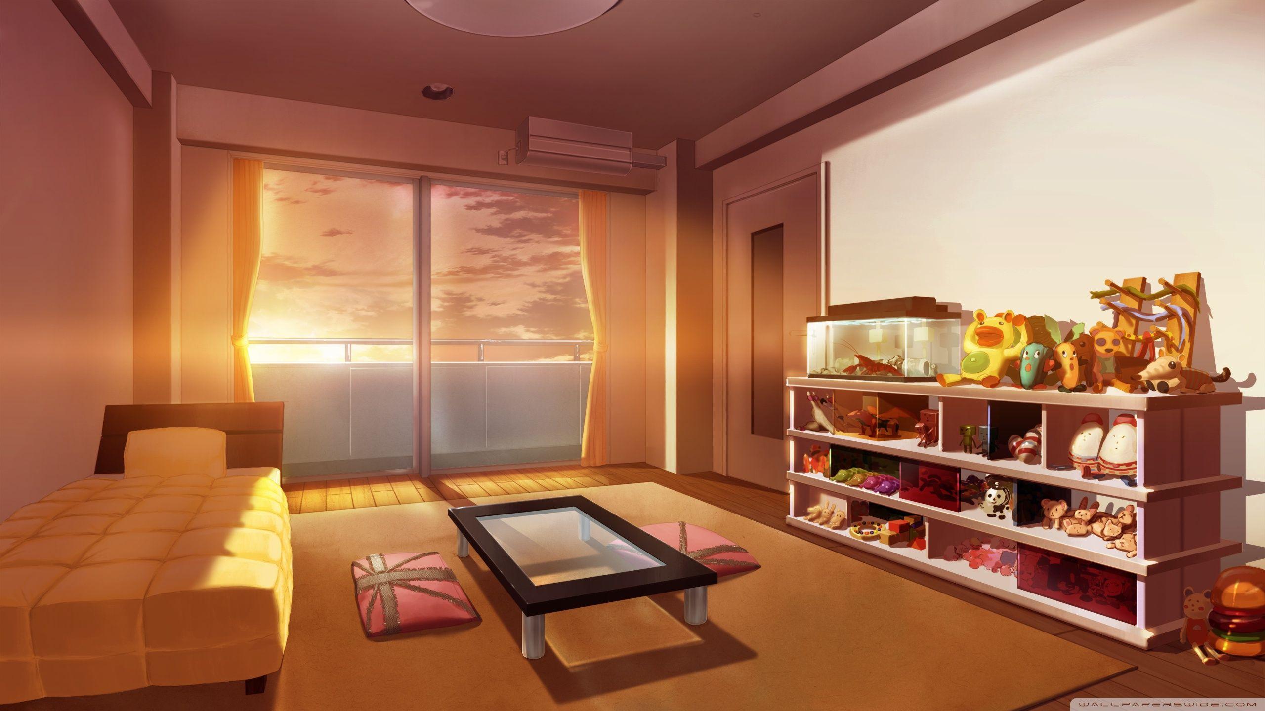 Download Bedroom Anime Art HD Wallpaper. Anime sanatı, Illüstrasyon