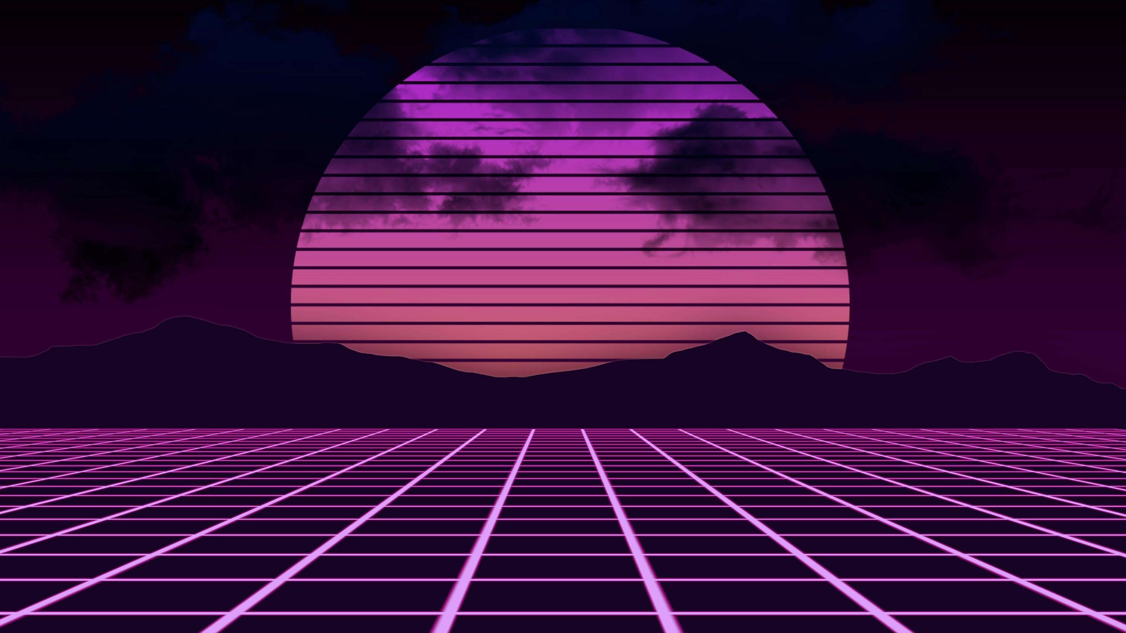 Res: 3840x Retrowave Abstract Neon Landscape Wallpaper