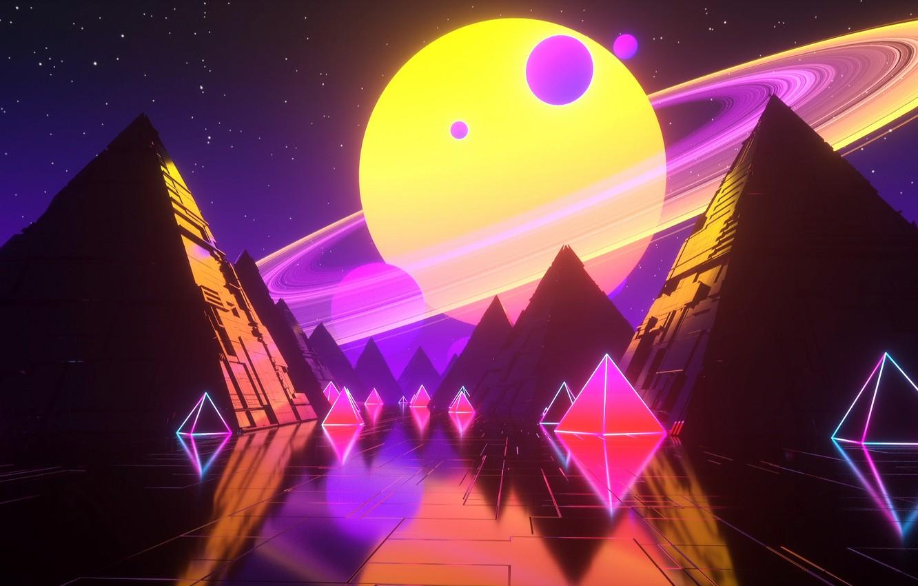 Wallpaper Music, Stars, Planet, Space, Pyramid, Pyramid, Background, Neon, Synth, Retrowave, Synthwave, New Retro Wave, Futuresynth, Sintav, Retrouve, Outrun image for desktop, section рендеринг