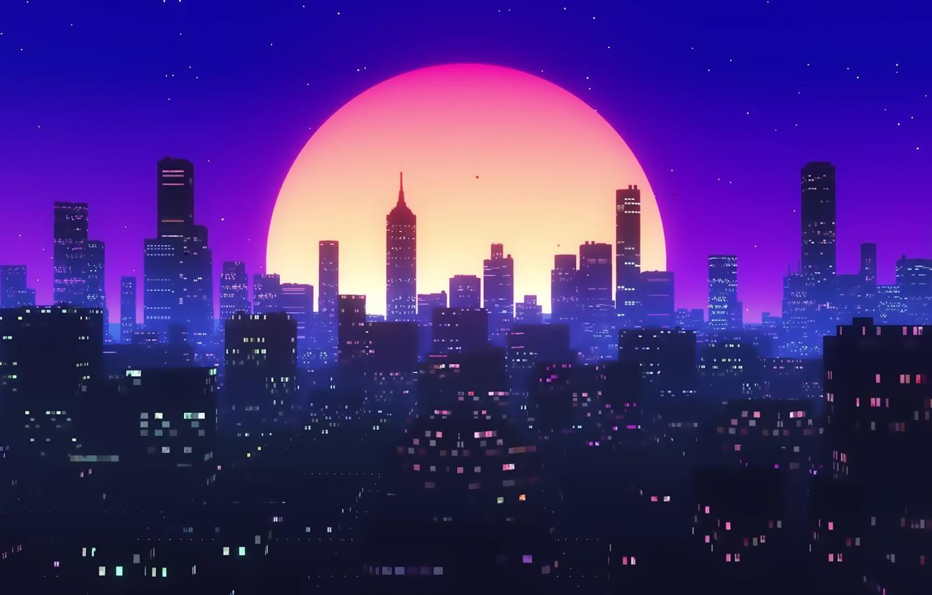 Wallpaper The sun, Night, Music, The city, Background, 80s