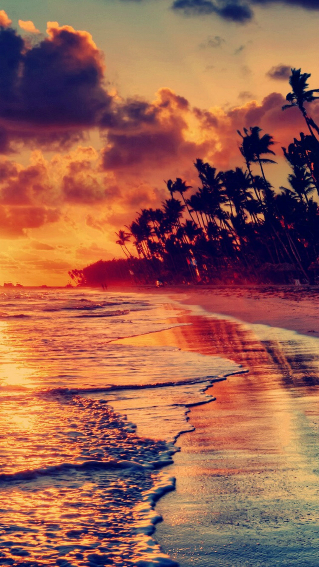 Nature Fire Sunset Beach iPhone 8 Wallpaper Free Download