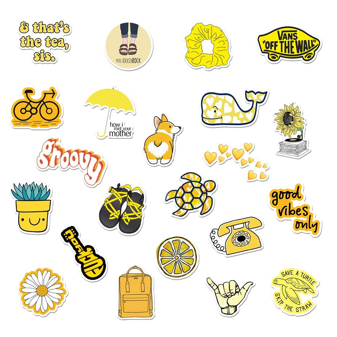 Yellow Stickers for Water Bottle 50 Pcs VSCO Laptop Vinyl Sticker for Teens Girls Cute Waterproof Trendy Decals for Phone Luggage Car Bumper