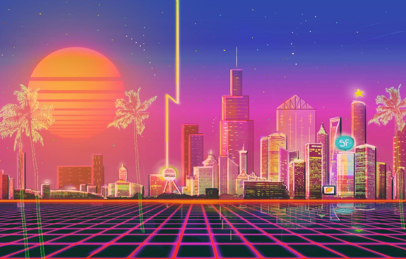 Wallpaper The sun, Music, The city, Style, Background, City, 80s, Style, Neon, Illustration, 80's, Synth, Retrowave, Synthwave, New Retro Wave, Futuresynth image for desktop, section рендеринг