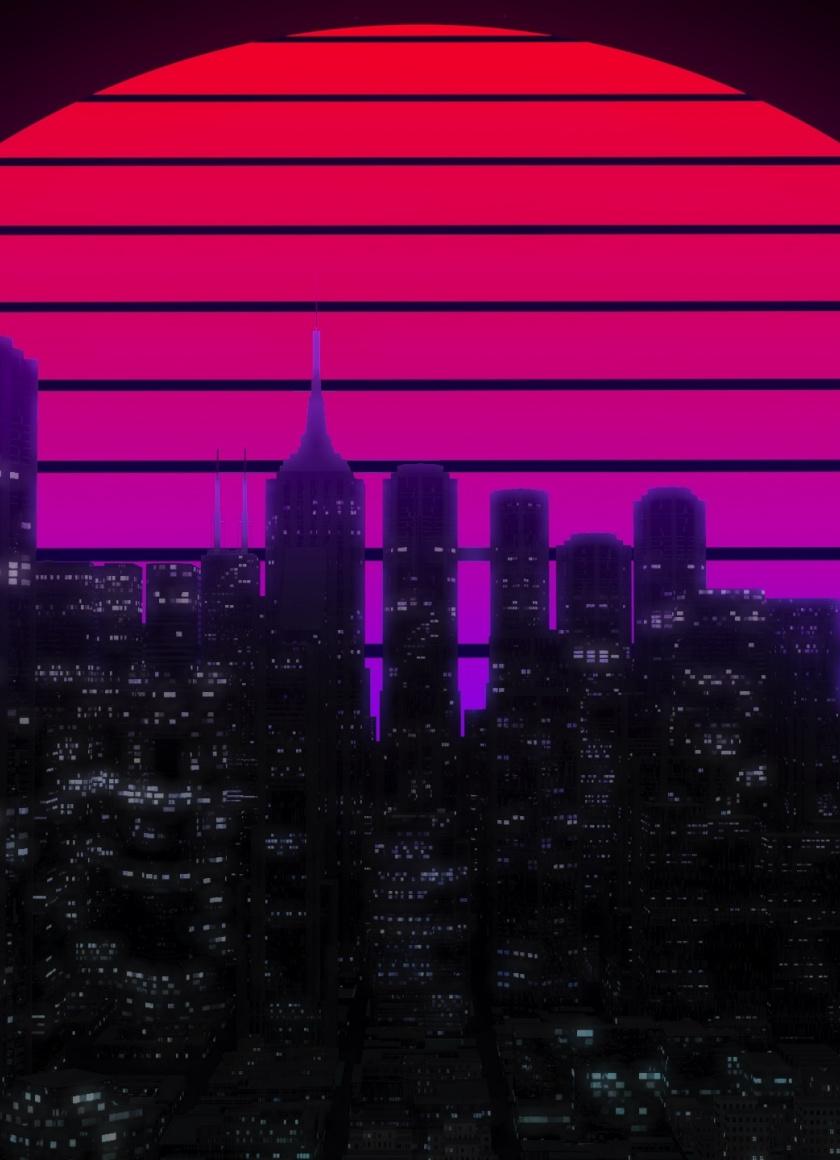 Download 840x1160 wallpaper moon, cityscape, skyscrapers