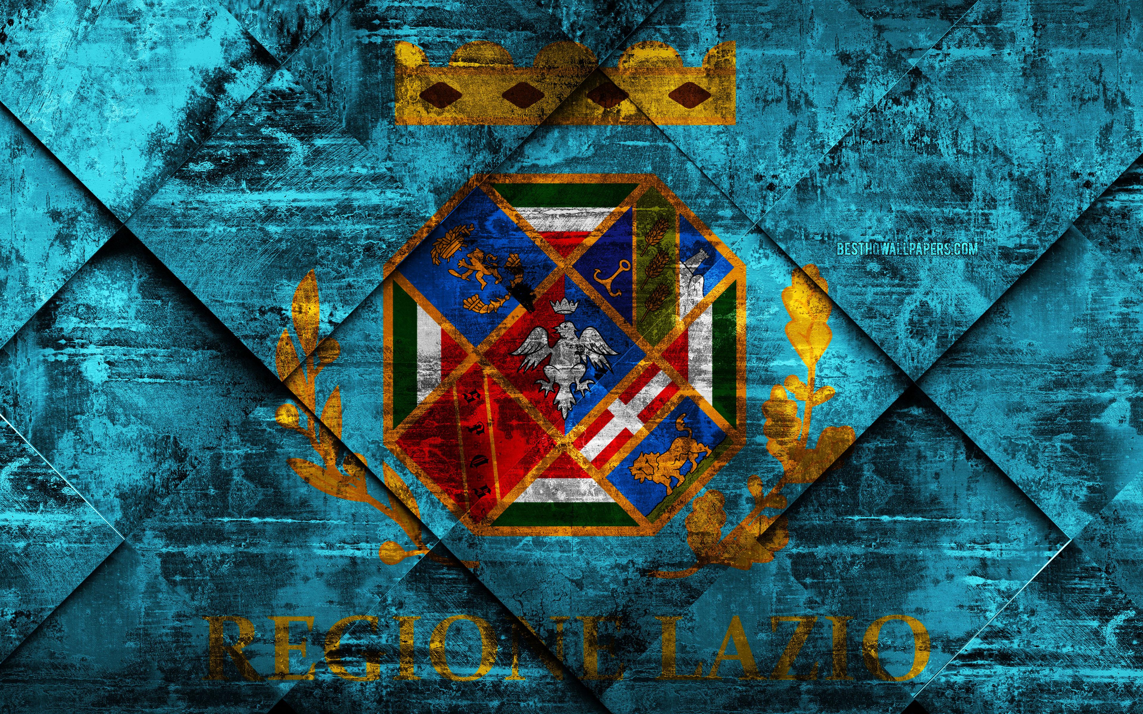 Download wallpaper Flag of Lazio, 4k, grunge art, rhombus