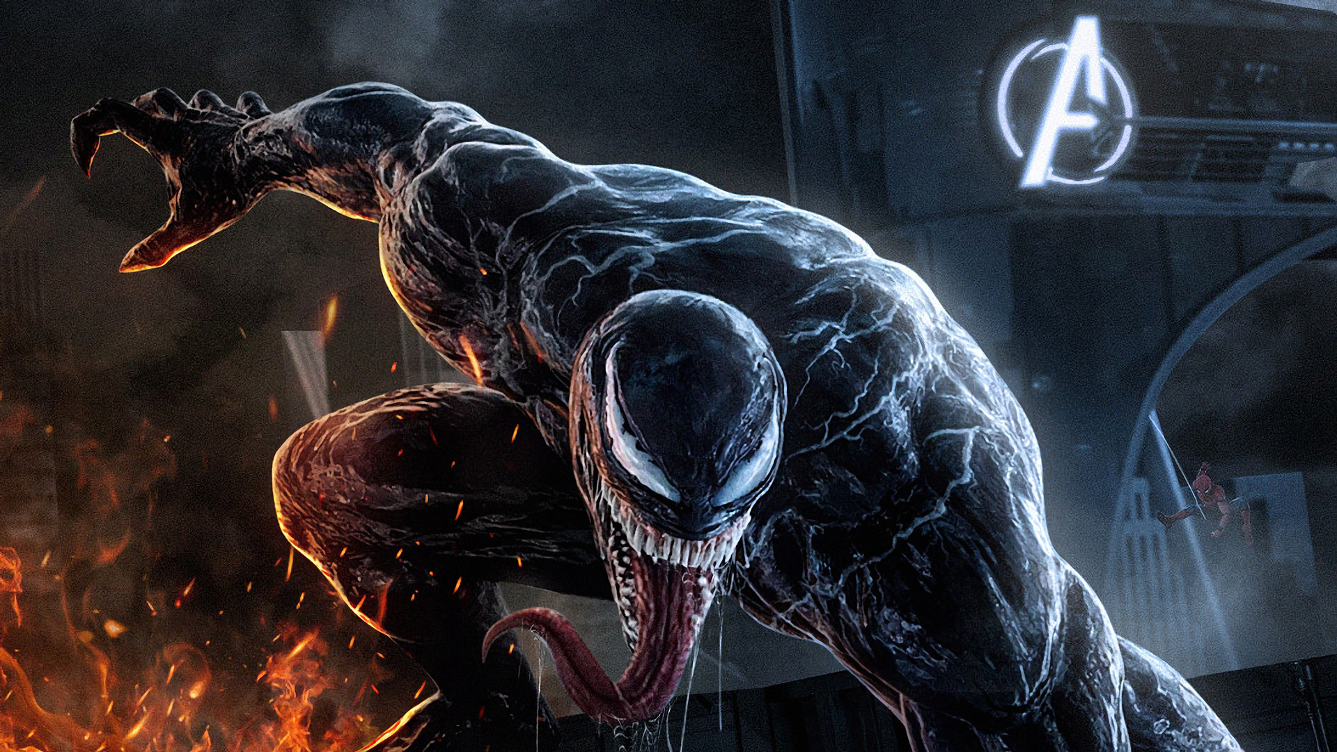 Venom Alongside Avengers Tower, HD Superheroes, 4k