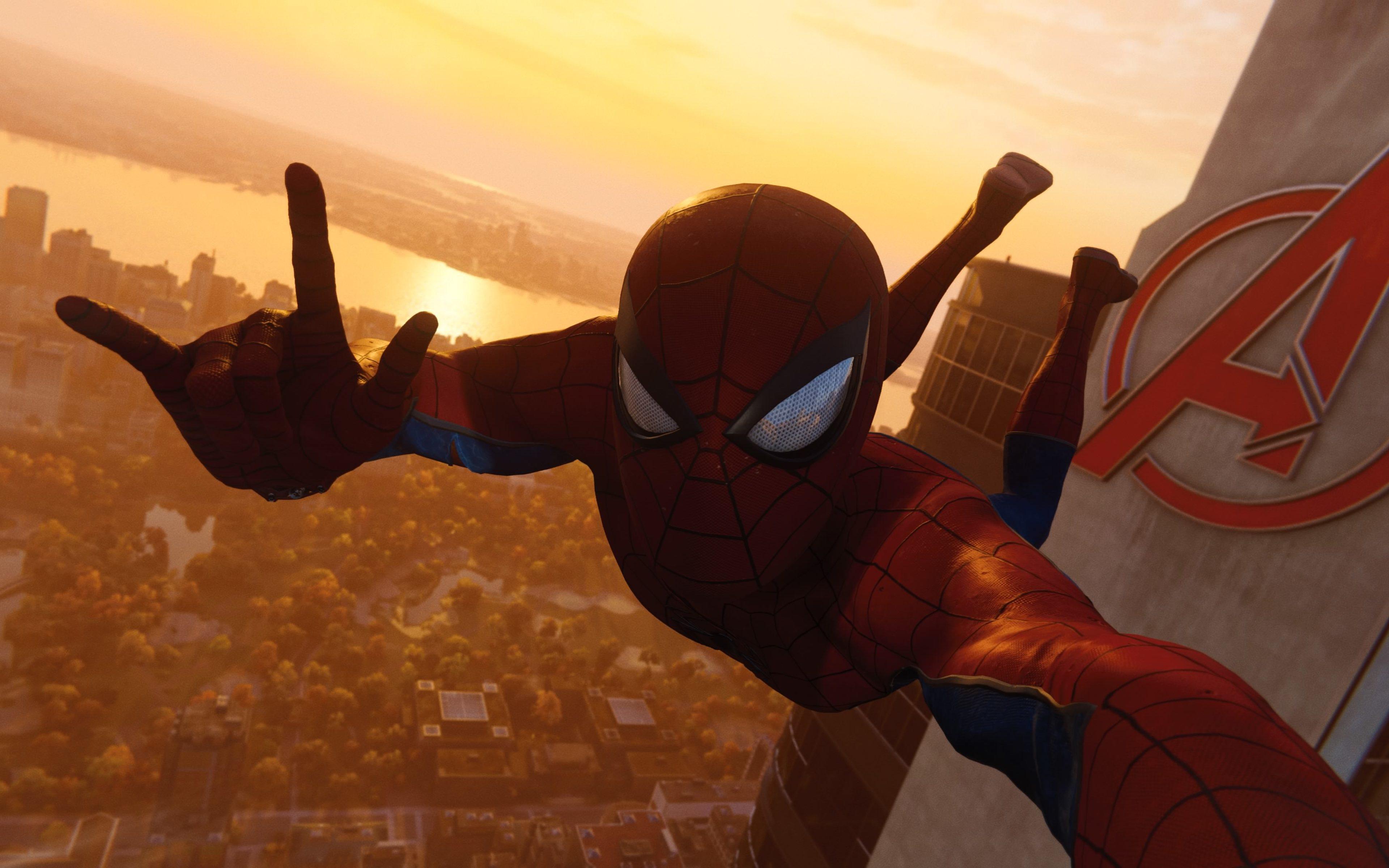 Spiderman Taking Selfie Of Avengers Tower 4k HD 4k