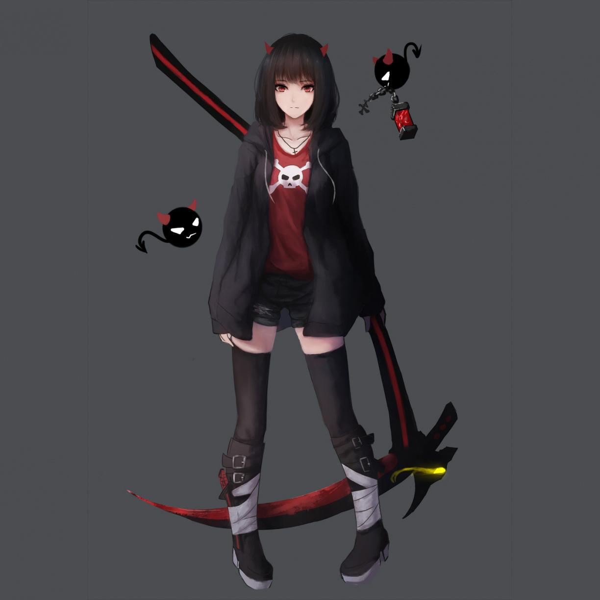 Desktop wallpaper minimal, anime girl, red eyes, HD image