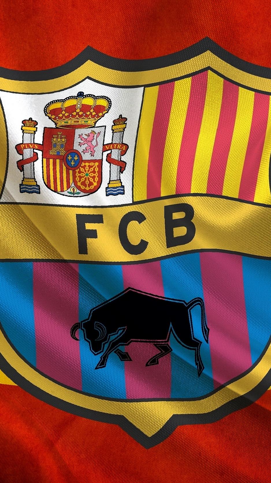 Download wallpaper 938x1668 soccer, flag, fc barcelona