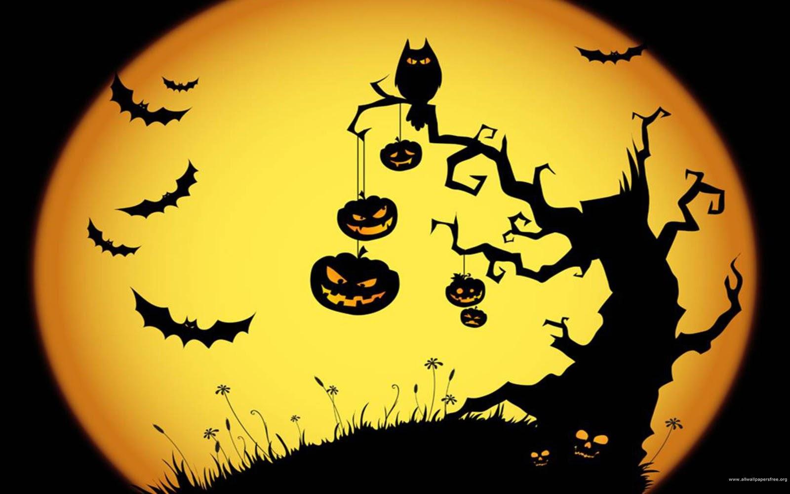 DEZKTOP: Halloween Pumpkins, Bats, Moon And Owl Wallpaper
