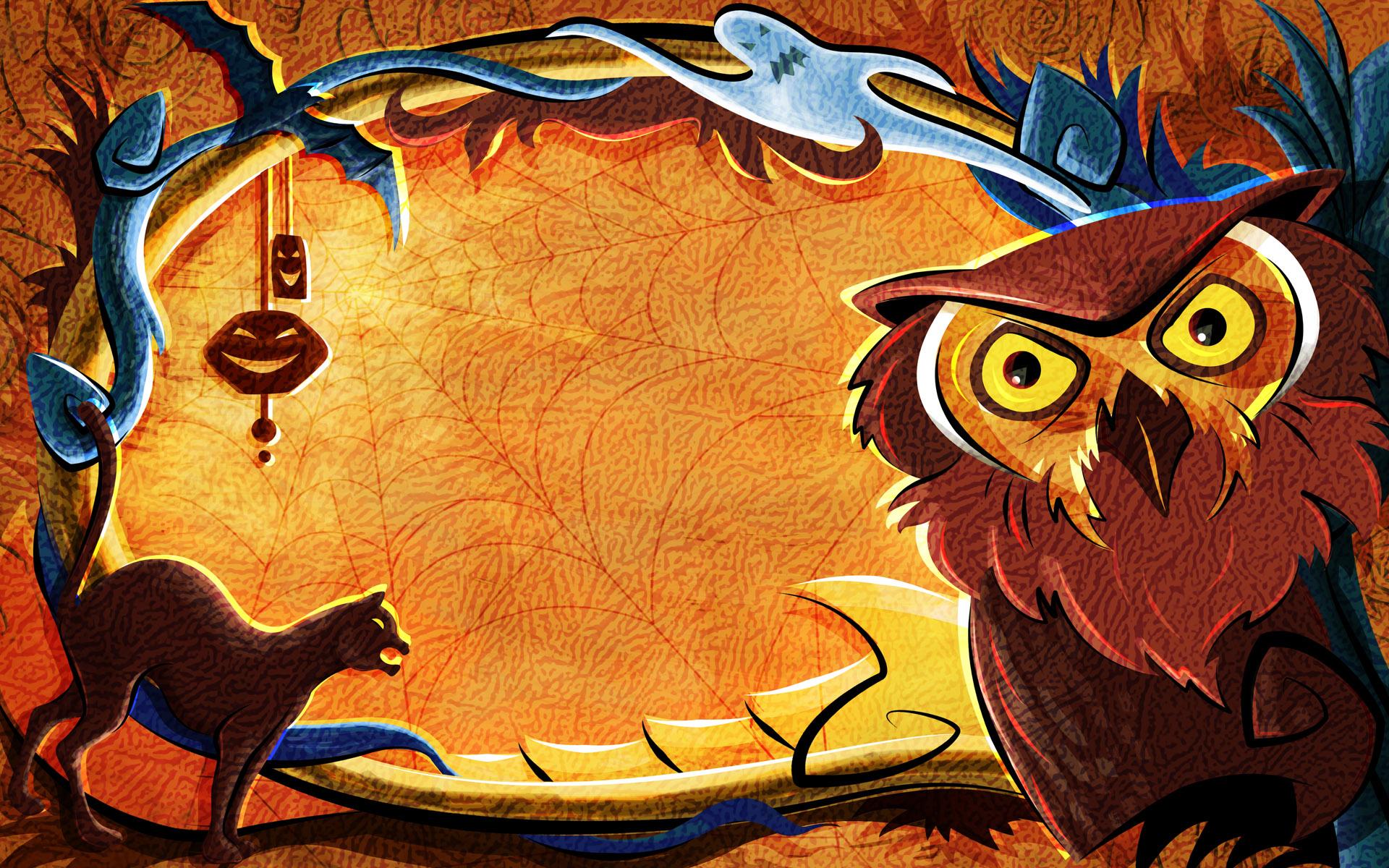Halloween Background, Owl, Cat widescreen wallpaper. Wide