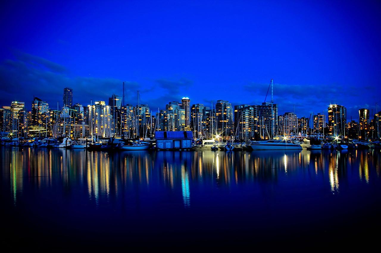 Desktop Wallpaper Vancouver Canada Night Coast Cities