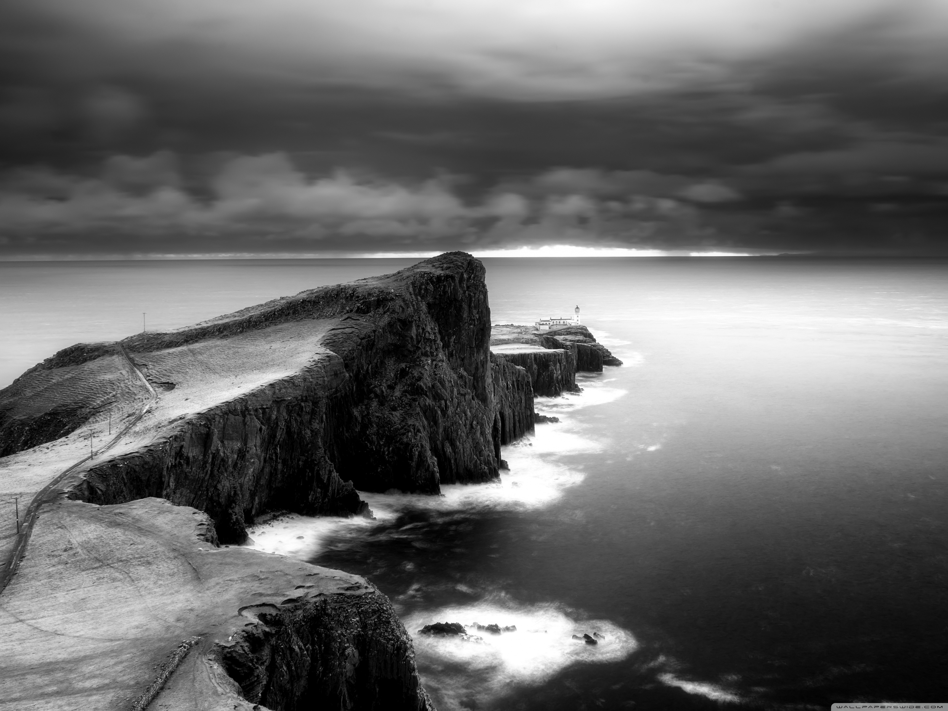 Neist Point Lighthouse, Scotland, Black and White ❤ 4K HD