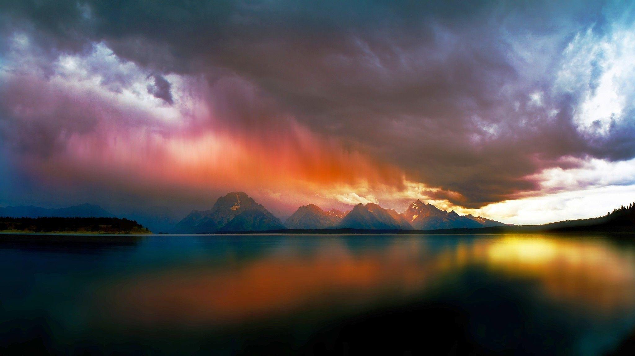 lake, Mountain, Storm, Clouds, Nature, Landscape