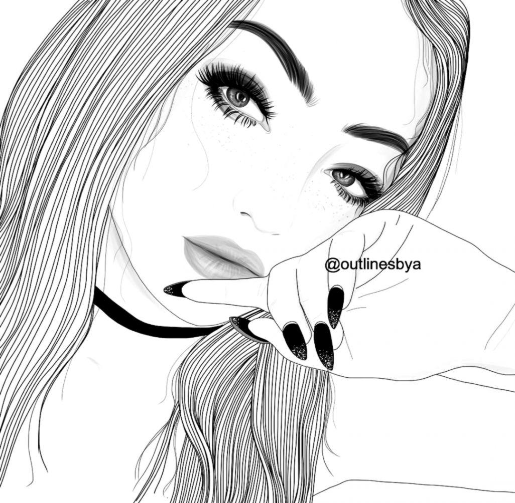 Cute Girl Outline Girls Black & White Drawings Tumblr