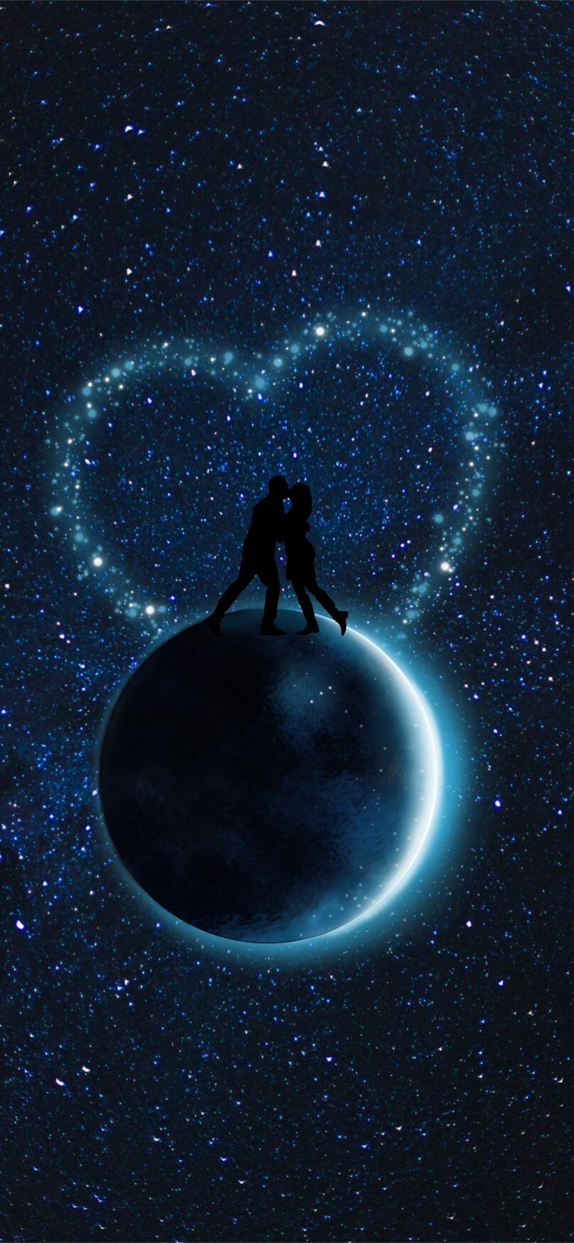 Download 1125x2436 wallpaper starry sky, couple, silhouettes