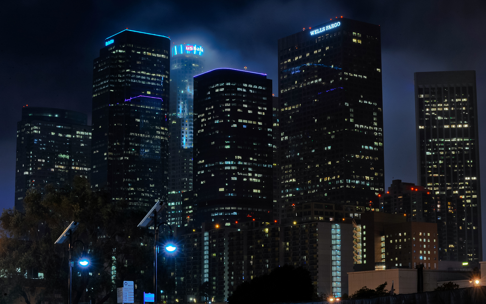Los Angeles LA Buildings Skyscrapers Night r wallpaper