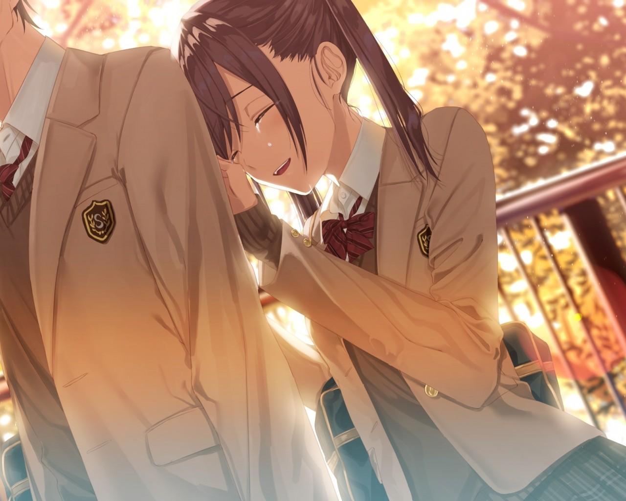 Download 1280x1024 Anime Couple, Crying, Tears, Romance