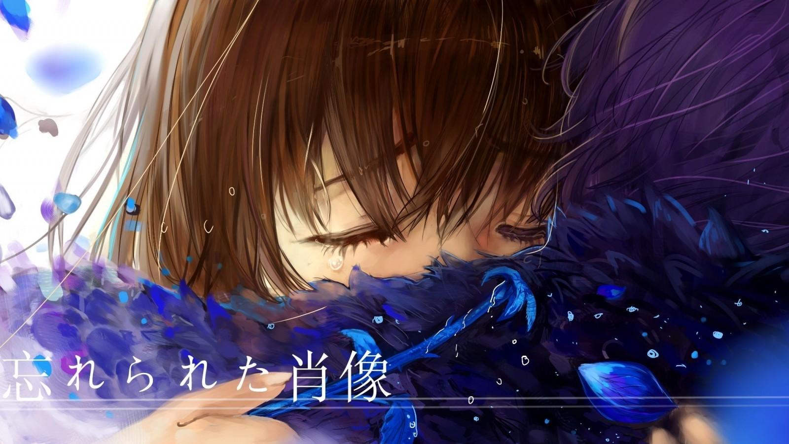 Download 1600x900 Anime Couple, Hug, Crying, Tears