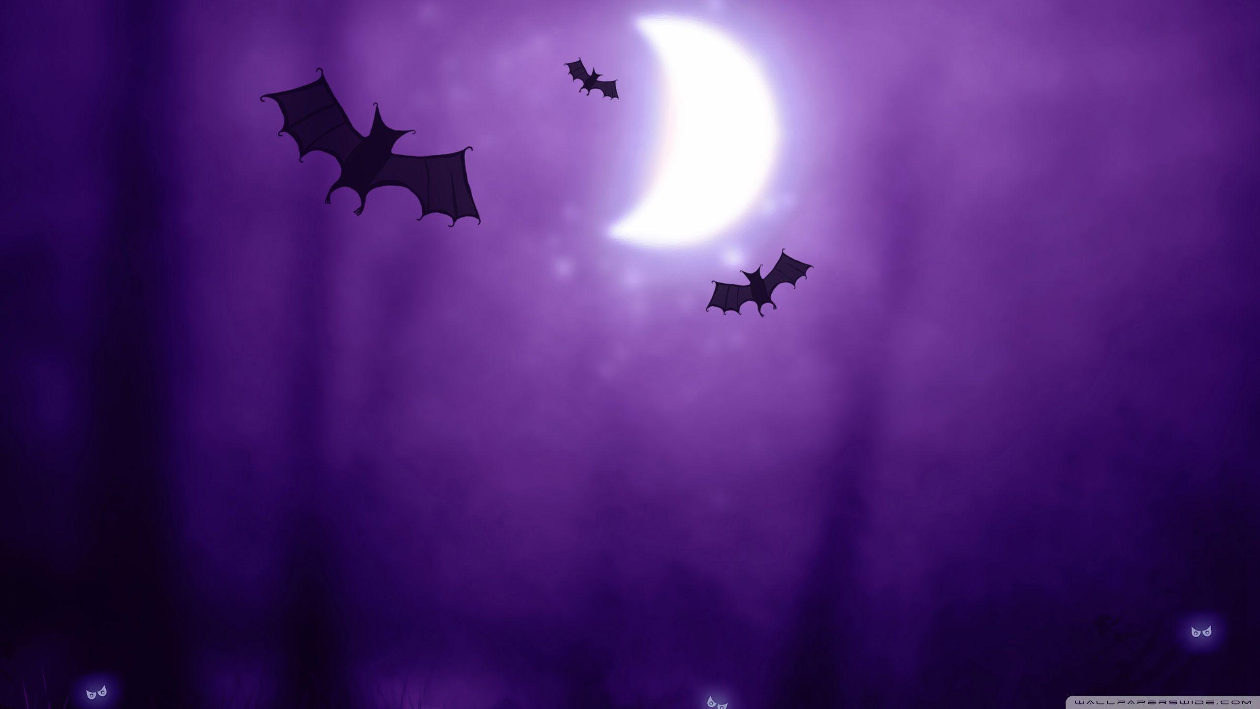 night Halloween Moon purple silhouette drawings bats