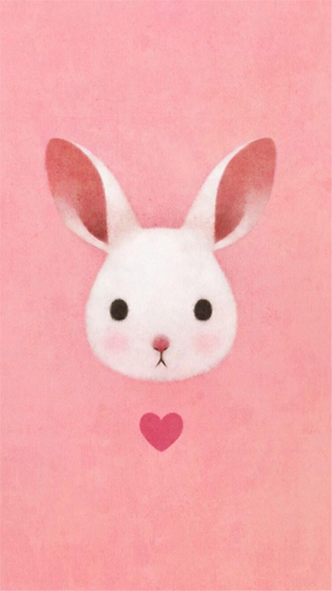 Cute Lovely Pink Rabbit Drawing Art iPhone 8 Wallpaper Free