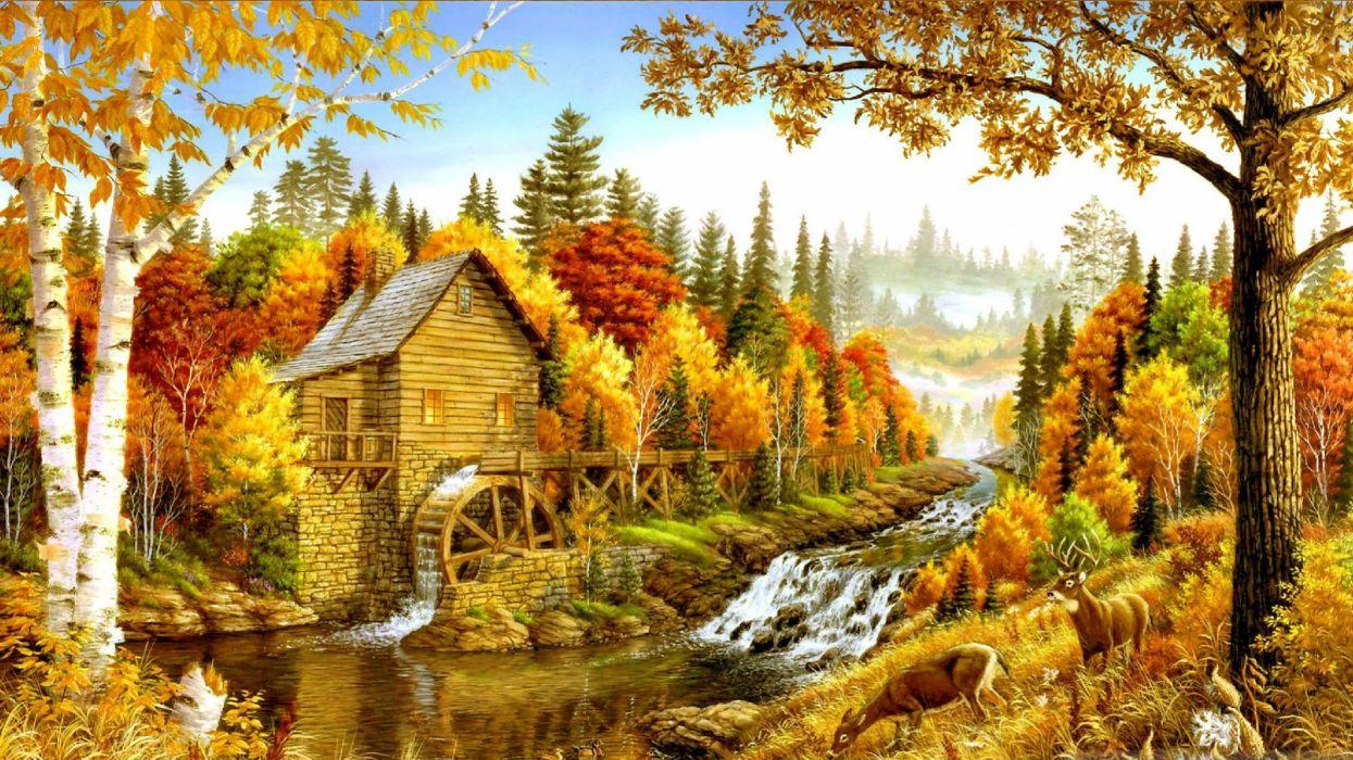 AUTUMN fall landscape nature tree forest leaf leaves path trail artwork rustic frm mill waterfall river wallpaperx1440