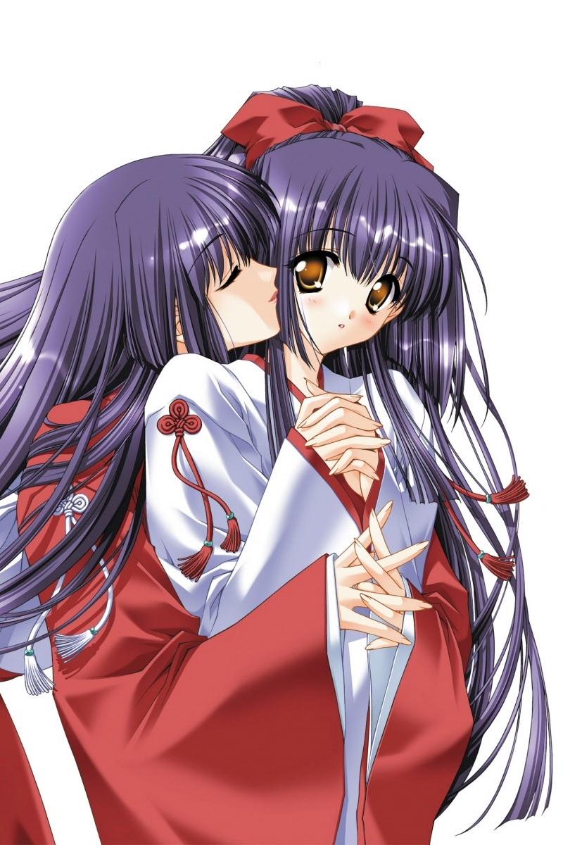 Download wallpaper 800x1200 anime, girl, couple, kimonos