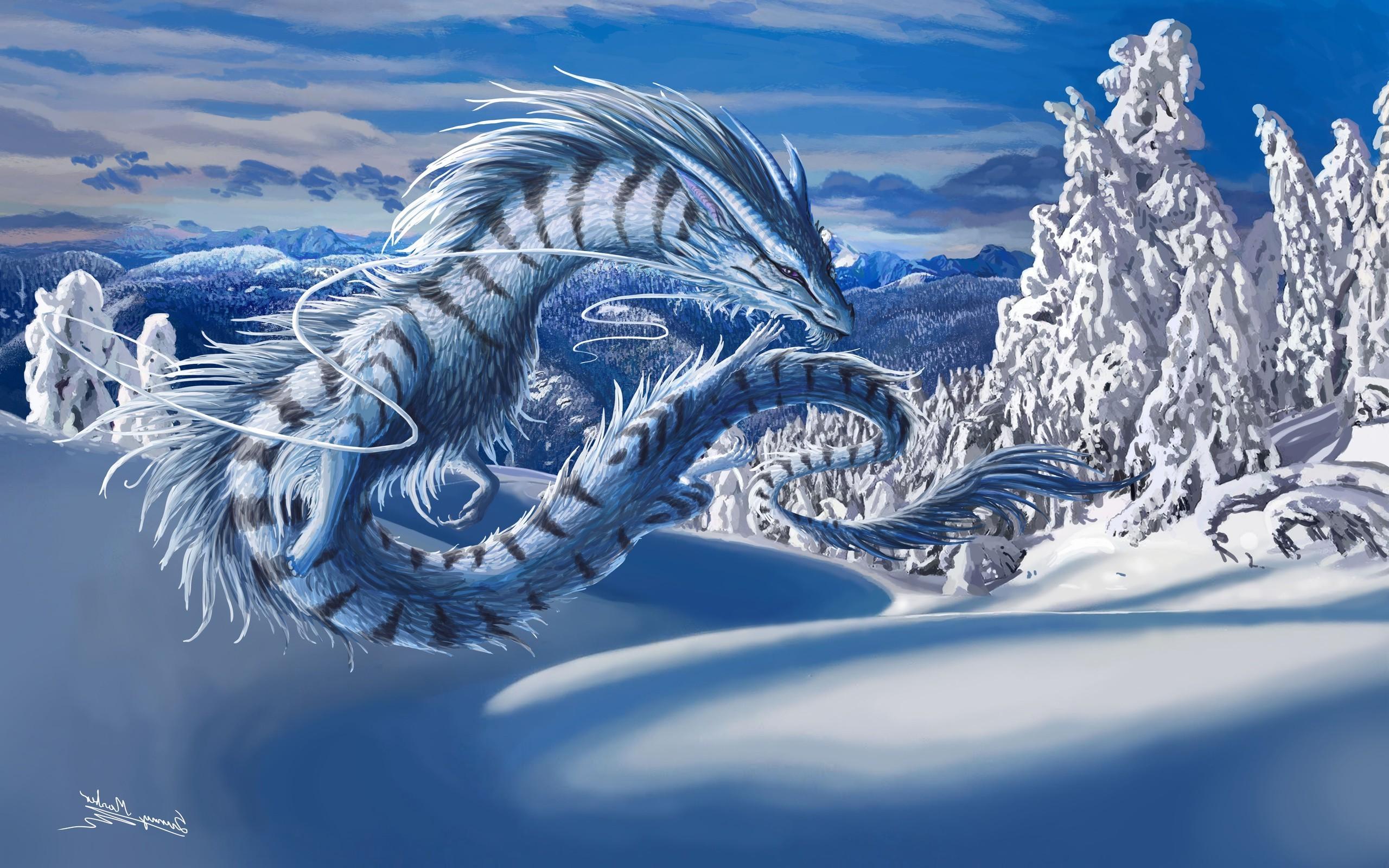 dragon, Digital Art, Fantasy Art, Nature, Winter, Snow