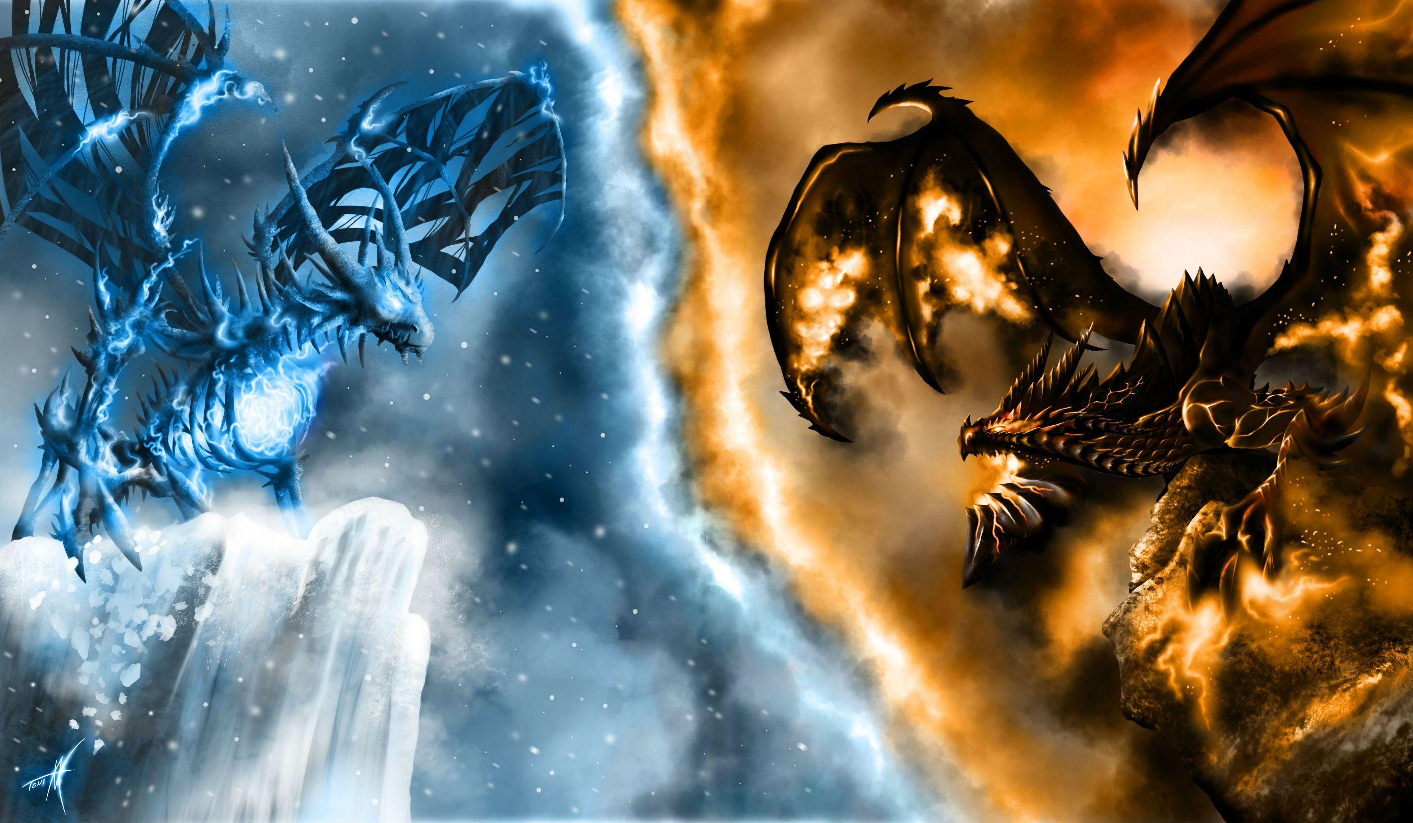 Fire Dragon vs Ice Dragon. ice dragon vs fire dragon, ice dragon, fire dragon. Ice dragon, Fire and ice dragons, Fire dragon