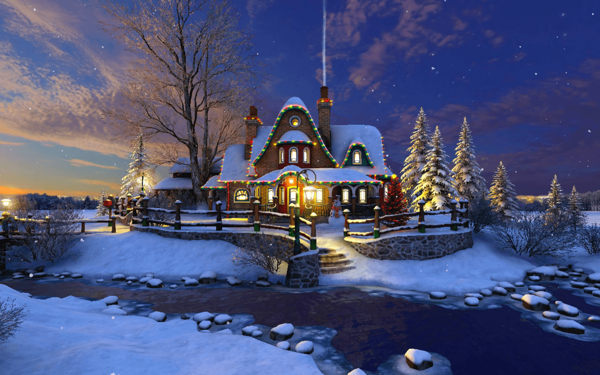 House Decorated for Christmas HD Wallpaper. Background