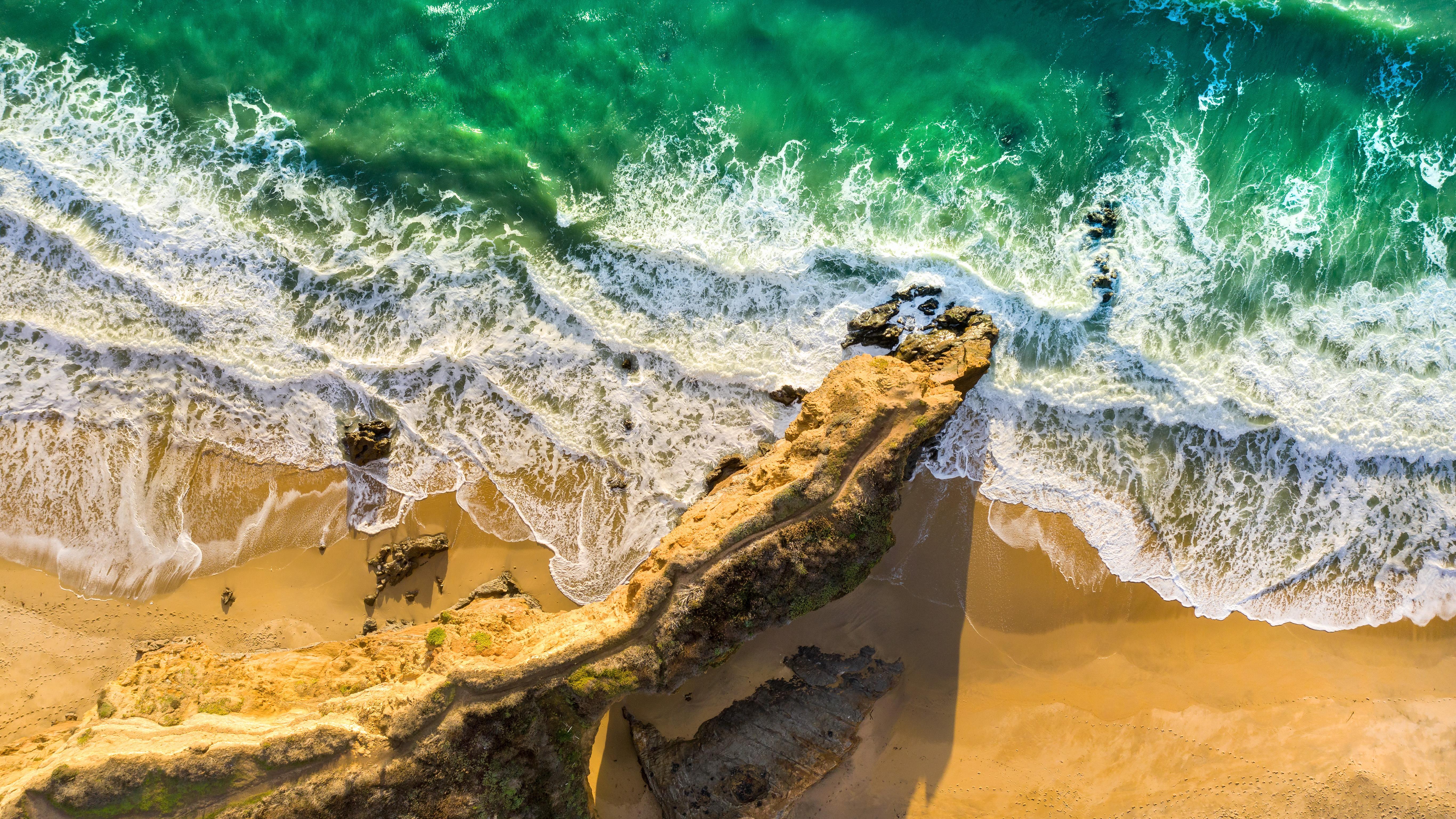 Beach Rocks Drone View 4K 5K Wallpaper