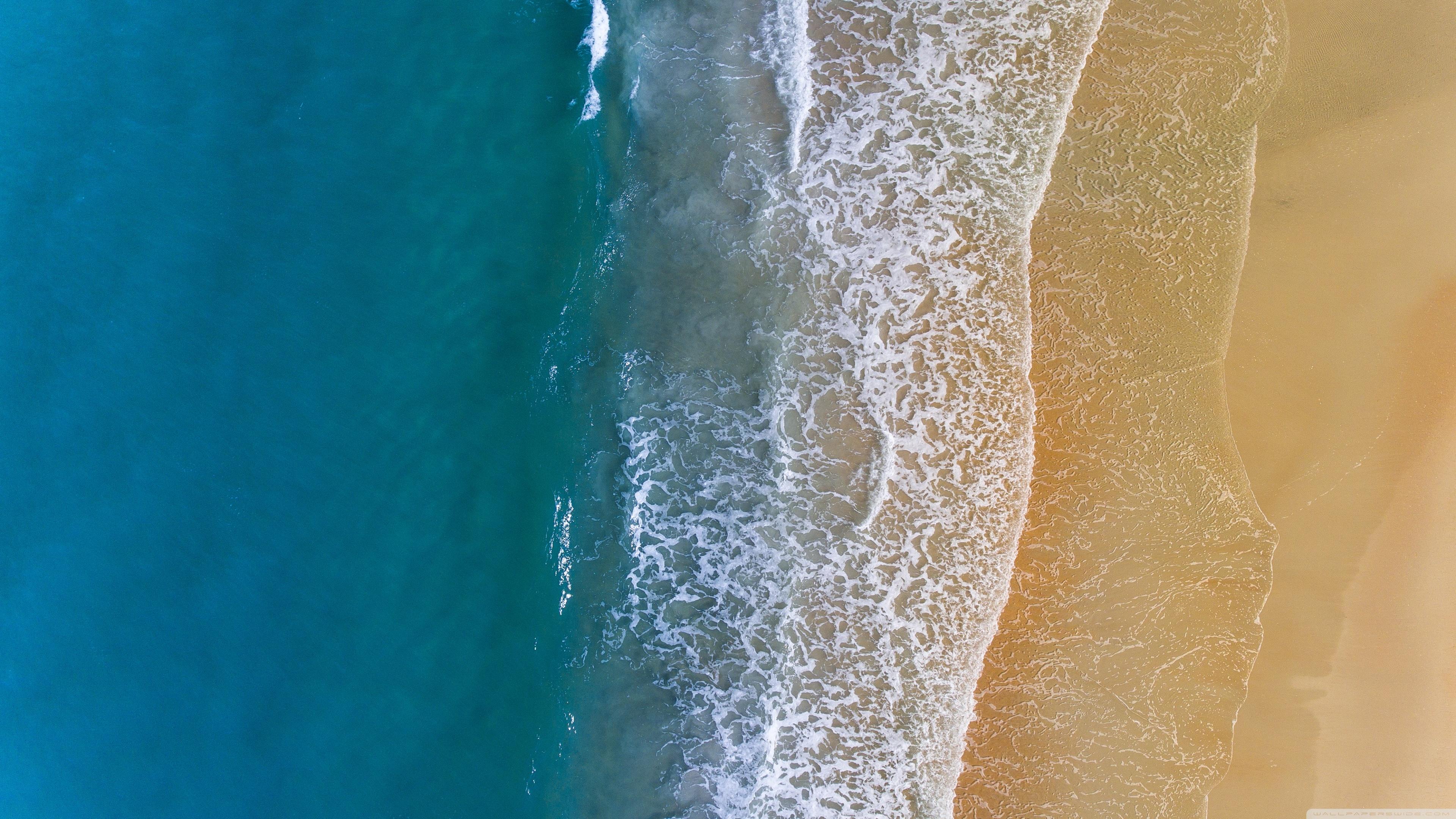 Sandy Beach Ocean Waves Aerial View Ultra HD Desktop