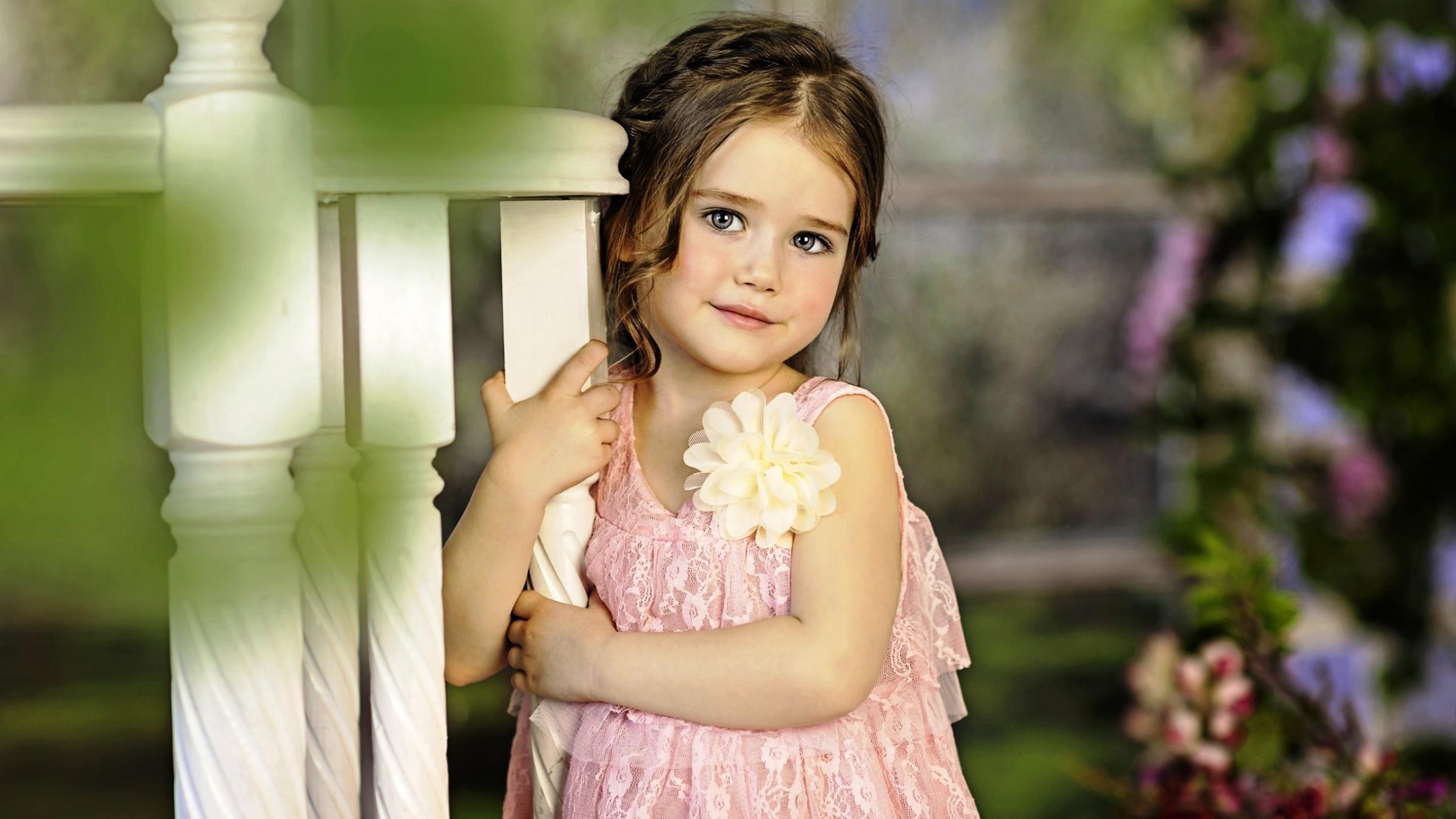 Children Girl Flower Dress Smile Wallpaper