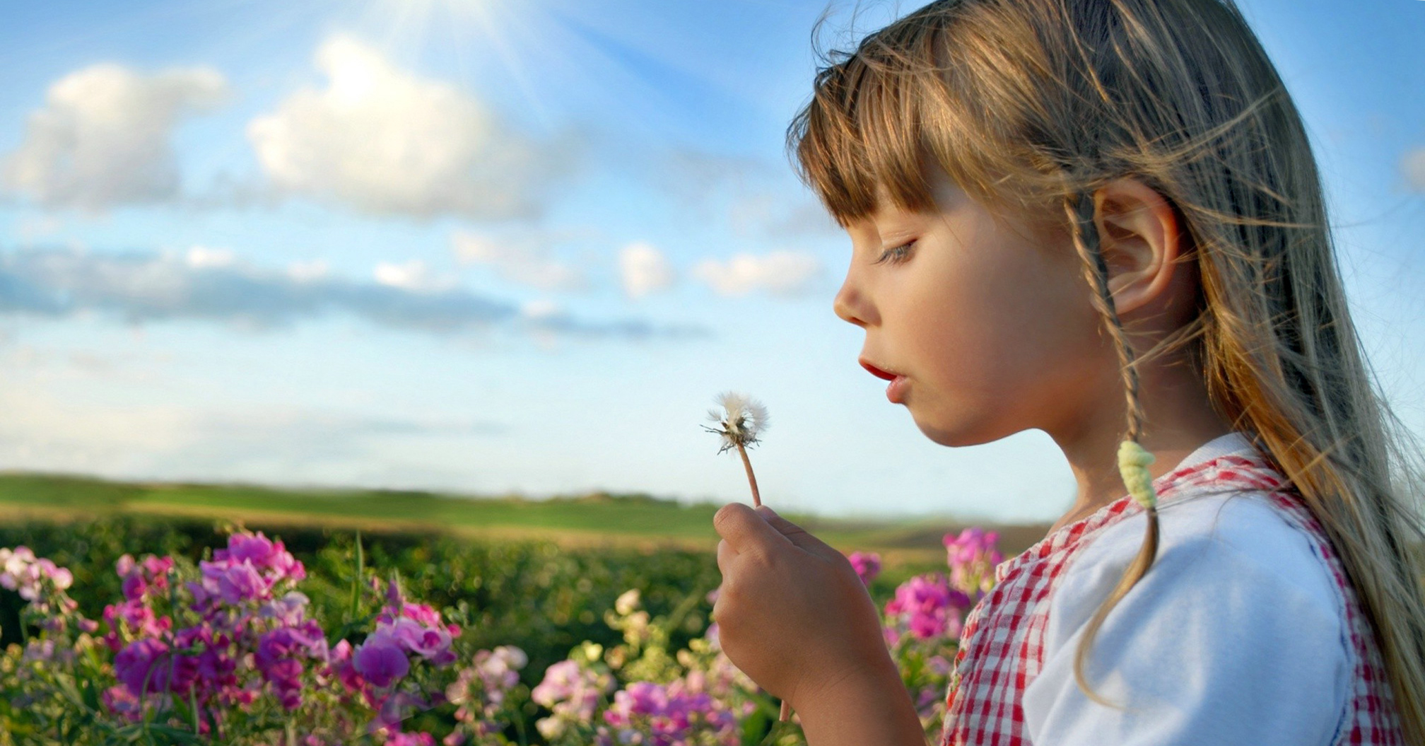 Flower Field Plants And Little Girl Children Wallpaper HD / Desktop and Mobile Background