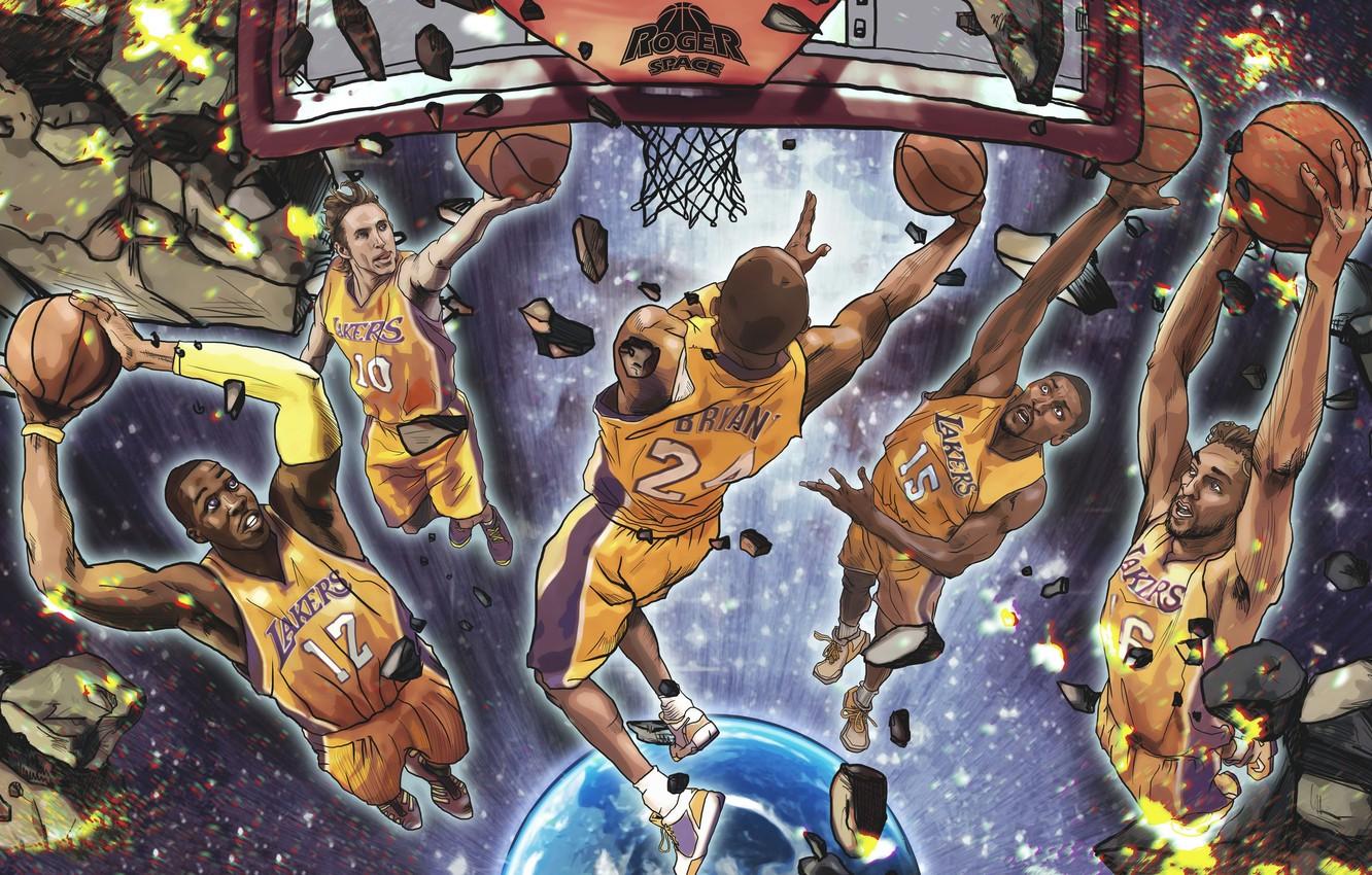 Wallpaper Figure, The ball, Team, Stones, Earth, Basketball, Ring, Lakers, Players, Roger Space image for desktop, section спорт