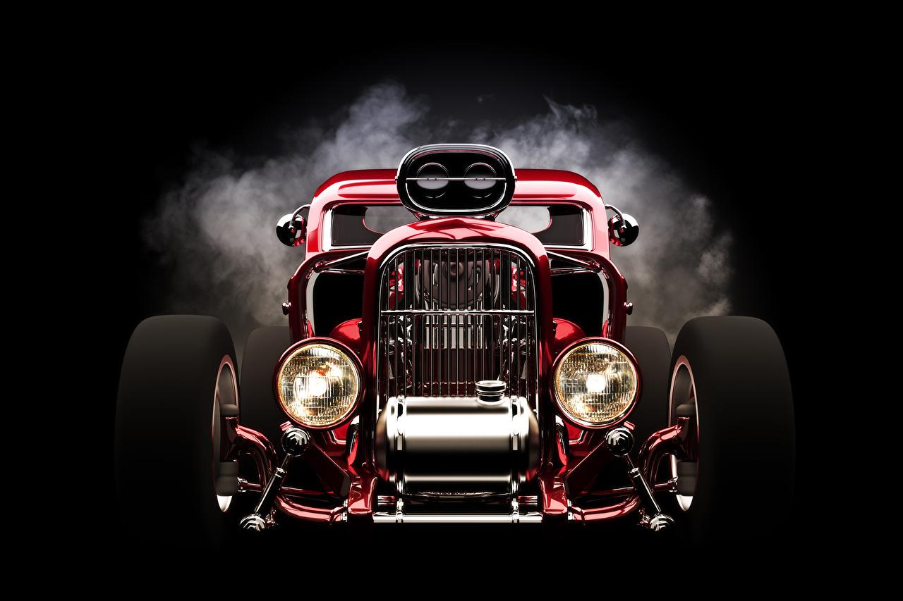 Picture hot rod Red Vintage auto Front Headlights