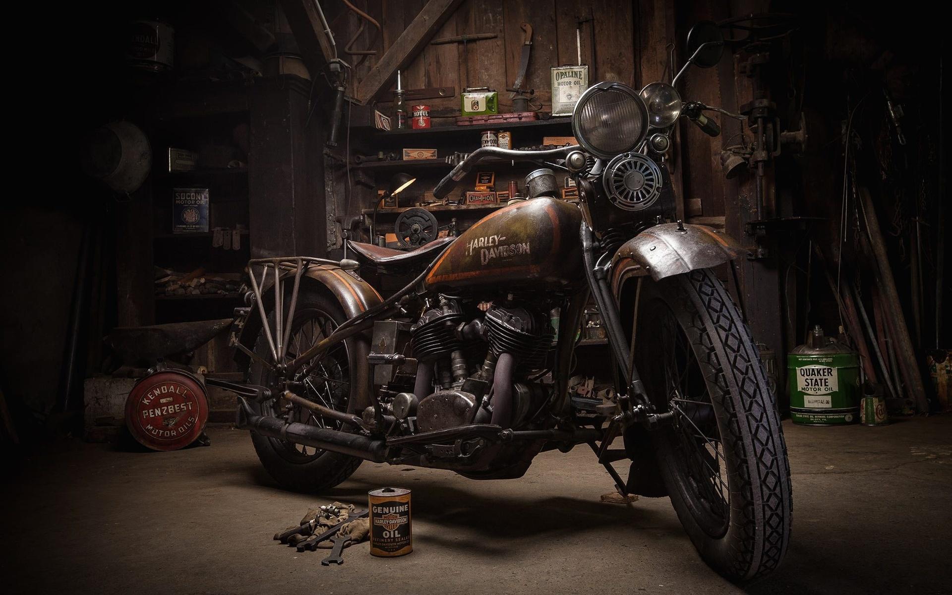 Download Wallpaper Harley Davidson, Old Rusty Motorcycle