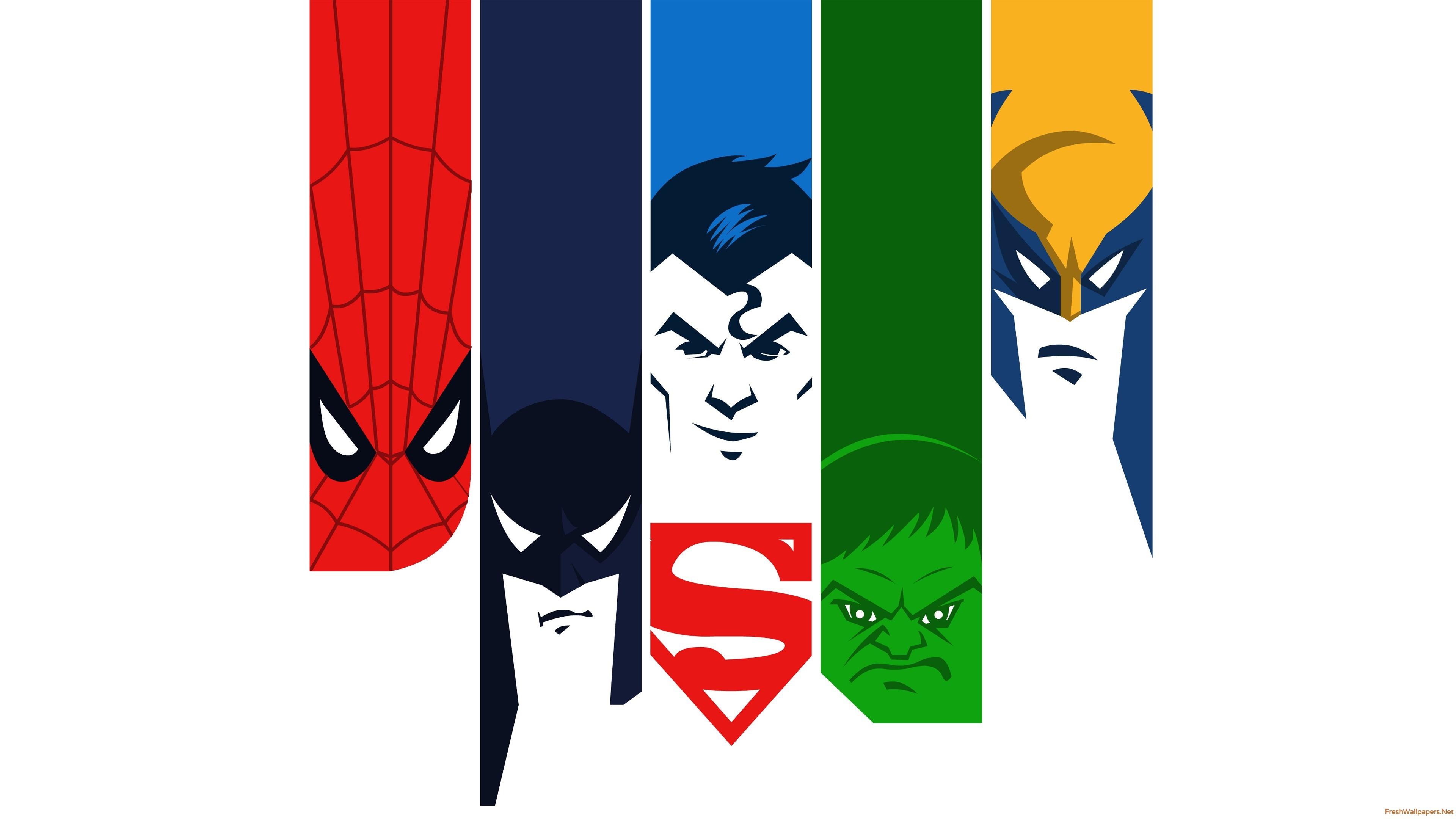 Spiderman Batman Superman Hulk Minimal 4K wallpaper
