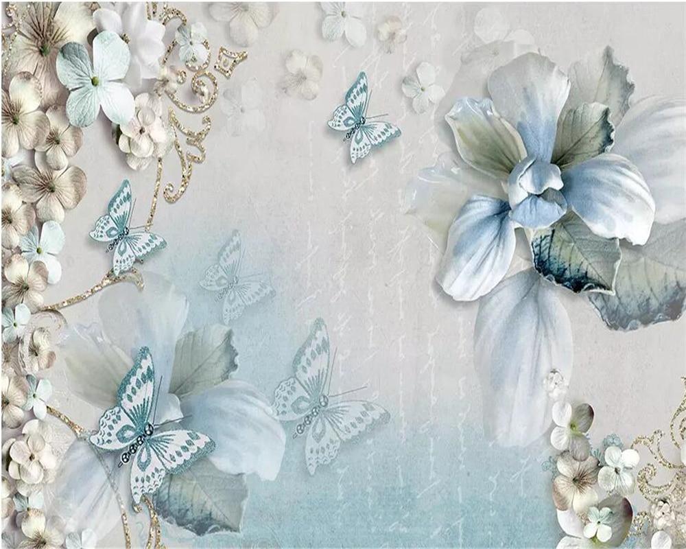 US $8.85 41% OFF. beibehang Custom Murals 3D Stereo Photo Wallpaper Aesthetic Mediterranean Flowers Butterfly Jewelry Tv Backdrop Wall Paper Mural In