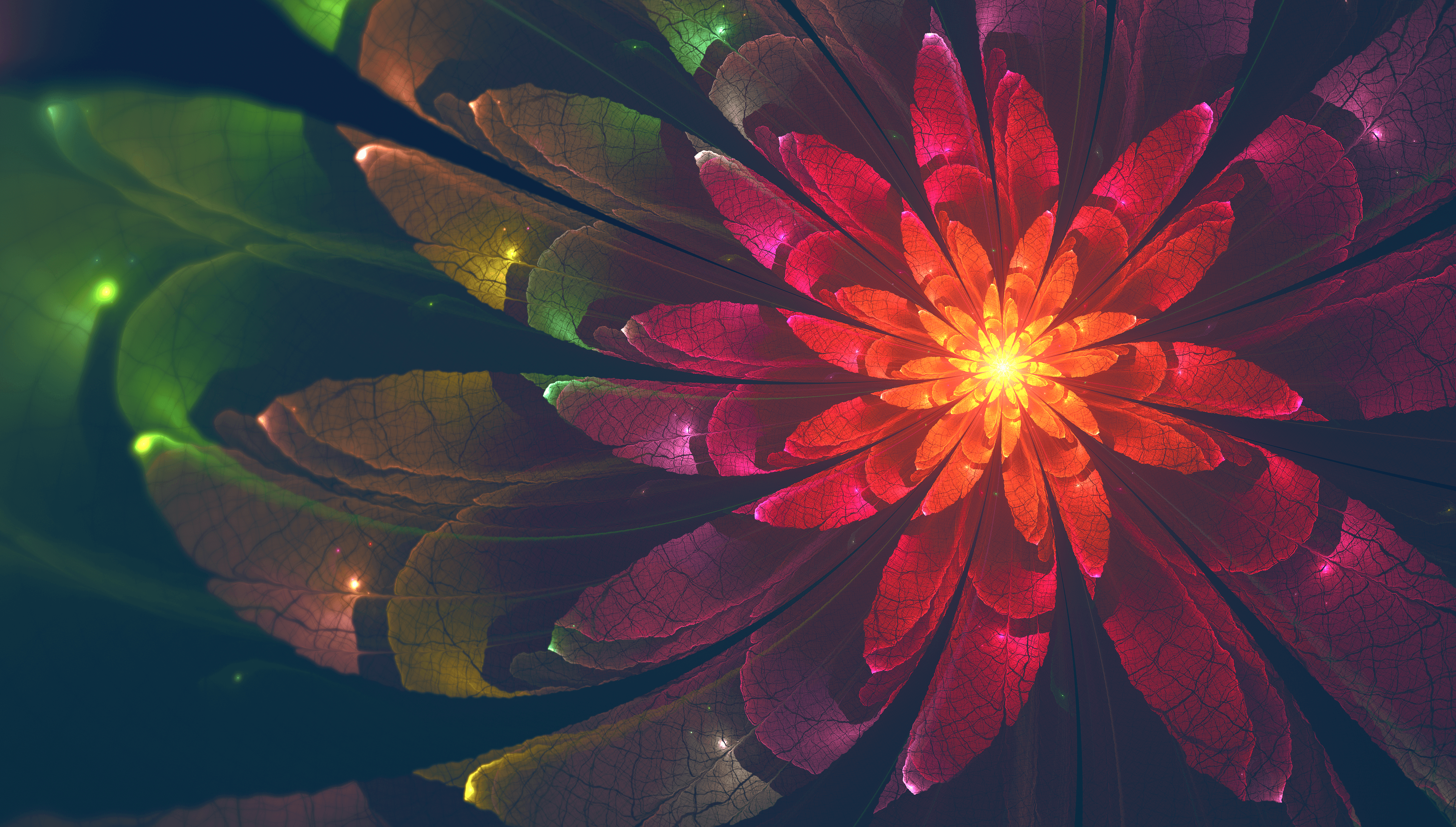 Wallpapers Fractal, Flower, Colorful, Neon, HD, 4K, Abstract